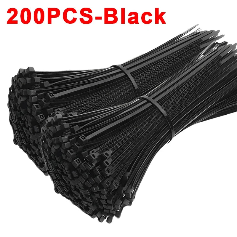 Nylon Cable Ties Adjustable Self-locking Cord Ties Straps Fastening Loop Reusable Plastic Wire Ties For Home Office Oasis Select black 200Pcs 3x200mm