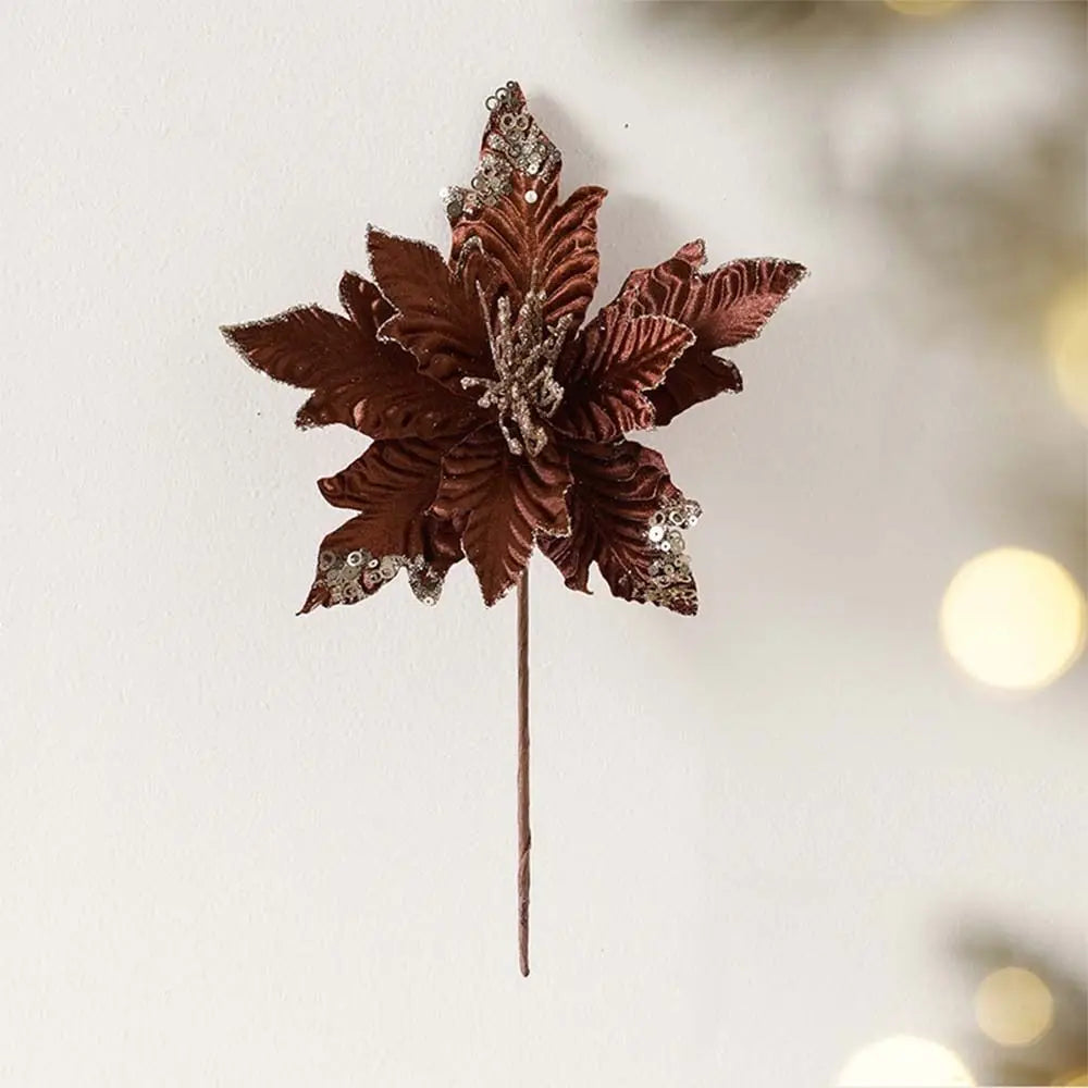 25cm Christmas Poinsettia Glitter Artificial Flower | DIY Wreath