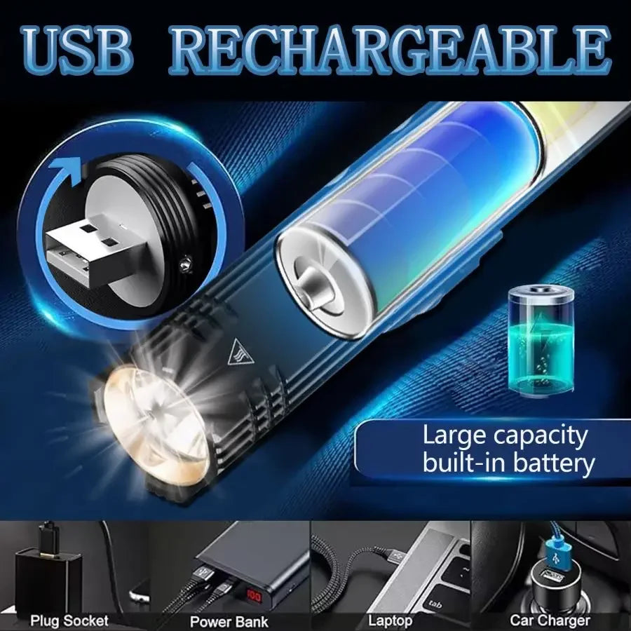 Super Bright LED Flashlight Rechargeable 5 Modes Work Light 90 Degree Twist Rotary Clip Tactical Flashlights Waterproof Torch Oasis Select