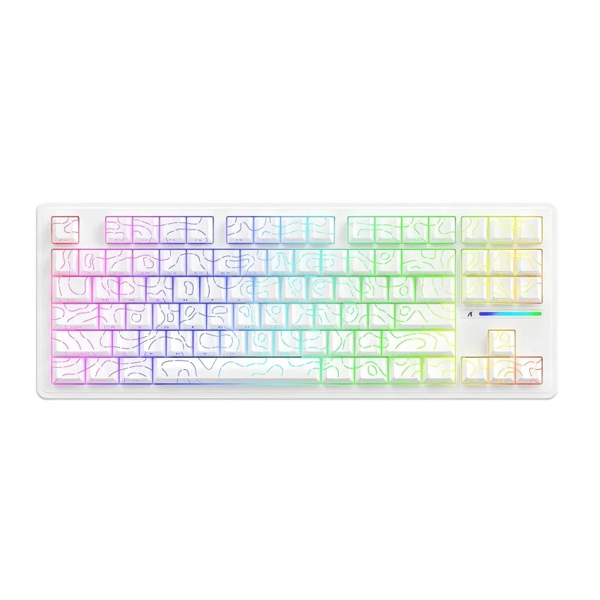 ATTACK SHARK M87Pro V2 Wireless Mechanical Keyboard - Tri-Mode (BT/2.4G/USB-C) Hot-Swappable TKL, 5000mAh RGB Backlit Oasis Select White contour lines