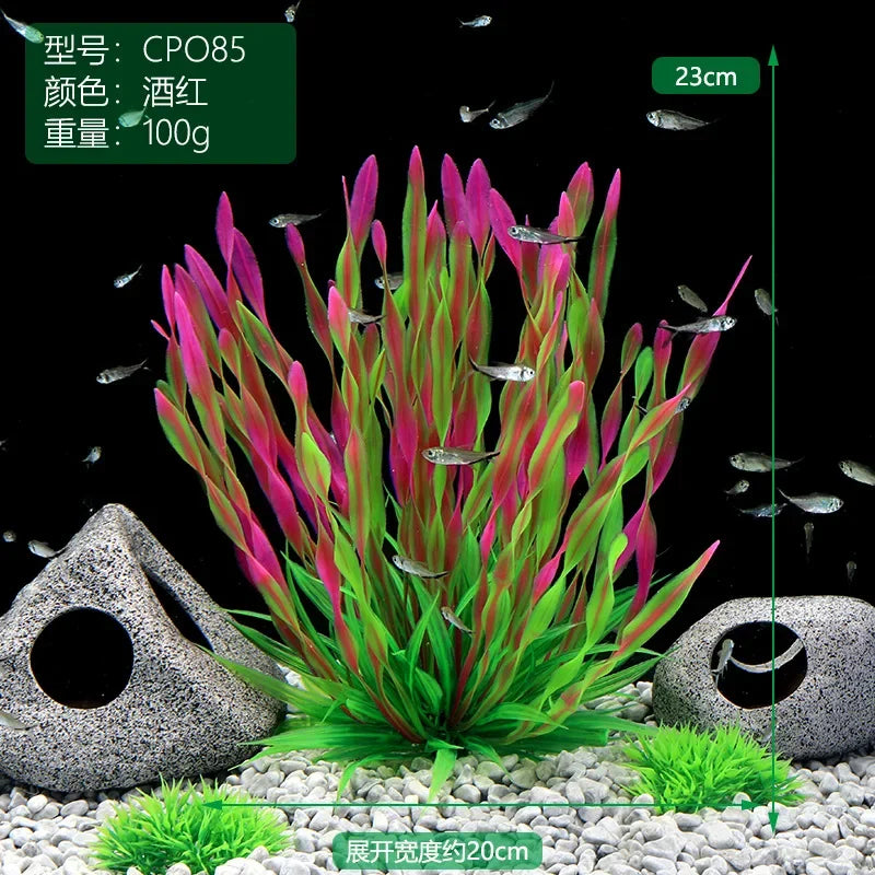 Plastic Aquarium Plants Fish Tank Decorations Artificial Seaweed Water Grass Underwater Plants for Aquarium Ornament Oasis Select Wine-2