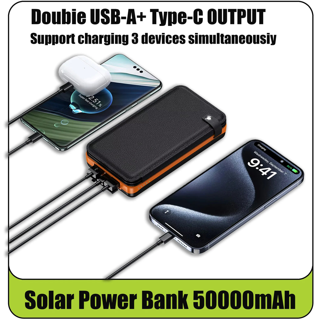 With 4 Solar Panel Wireless Charger Powerbank 50000mAh Solar Power Bank for iPhone 15 Huawei Xiaomi Samsung Poverbank Oasis Select