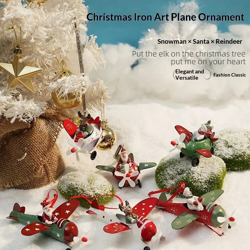 Christmas Ironwork Airplane Pendants Home Iron Handicrafts Snowmen Reindeer Christmas Tree Pendants Oasis Select