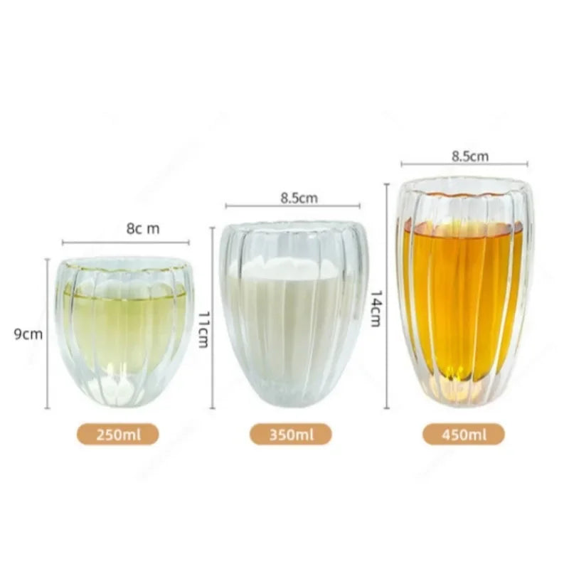 250/350/450ml Glass Cup Stripe Double Wall High Borosilicate Heat Resistant Tea Handmade Milk Juice Whisky Espresso Coffee Mug Oasis Select