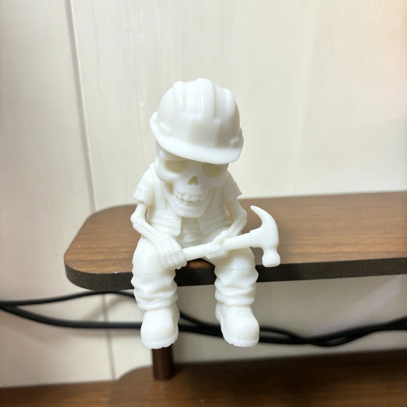 Hand Hammer Labor Worker Skull Mini Figurines 3D Printed Diligent Worker Skeleton Shelf Sitter Statue Home Desk Ornaments Decor Oasis Select construction worker1 tall 10cm