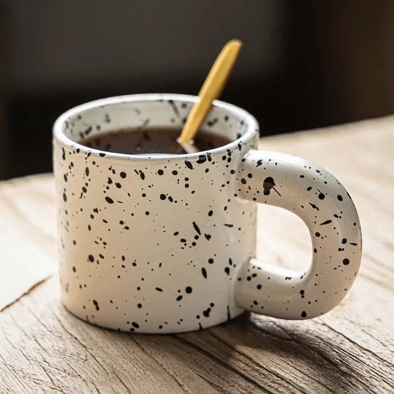 330ml Creative Ceramic Cup Home Breakfast Milk Oat Cups Splash Ink Wave Dot Mug Irregular Spotted Desig Thick Handle Coffee Mug Oasis Select