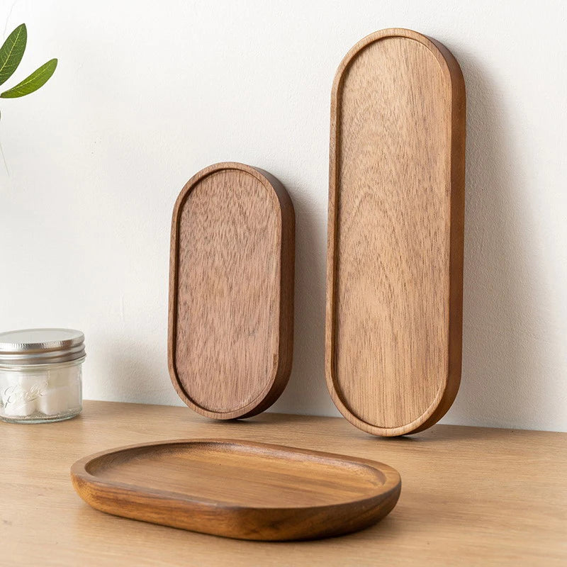 Natural Solid Wood Tray Japanese Style Round Dessert Plate Snack Fruit Dish Wooden Tableware Kitchen Food Serving Platter Oasis Select