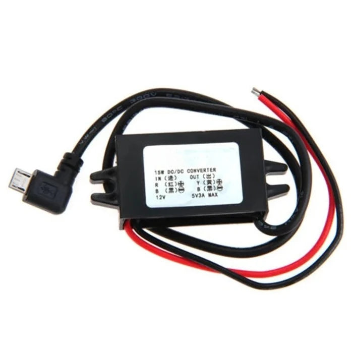 12V to 5V 3A 15W DC-DC Male Female Micro USB Adapter Step Down Buck Converter Power Supply Auto Protection Car Power Oasis Select Bend Micro USB 12V24V 5V3A