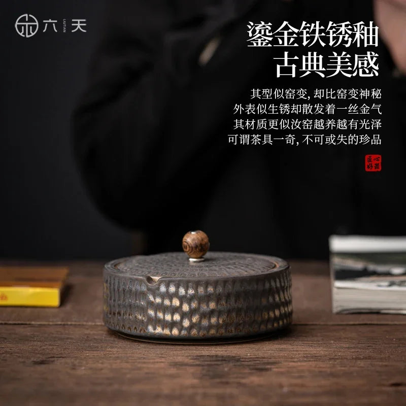 Ceramic Ashtray with Cover Home Office Creative Living Room Chinese Fly Ash Proof Ceramic Ashtray Oasis Select