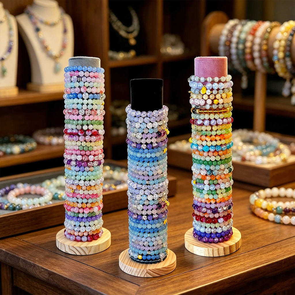 1pc velvet multi-color bracelet jewelry storage rack with vertically stacked tabletop and wooden solid wood base storage rack Oasis Select