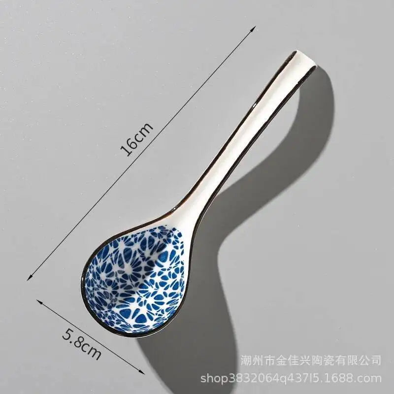 Japanese Blue And White Ceramic Spoon With Underglaze Decoration Soup And Noodle Serving Kitchen Cooking Utensil Oasis Select 25