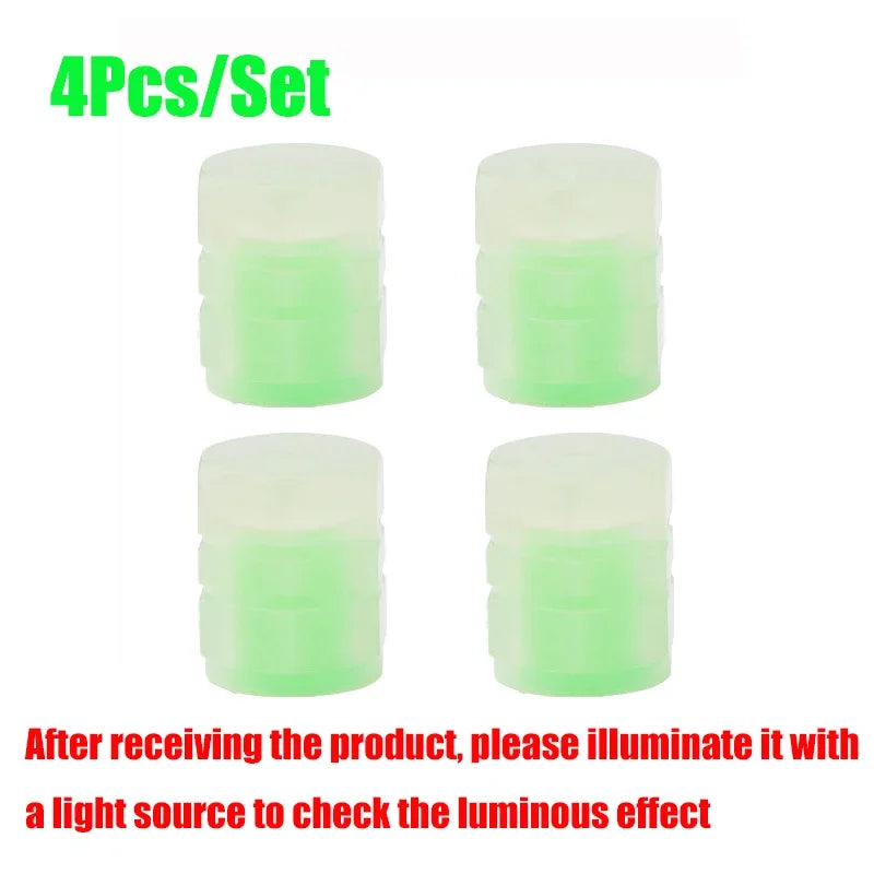 Blue Luminous Valve Cap Plastic ABS Luminous Tire Valve Cover Tires Accessories Tyre Stem Covers Applicable Car Motorcycle Bike Oasis Select Green-4Pcs