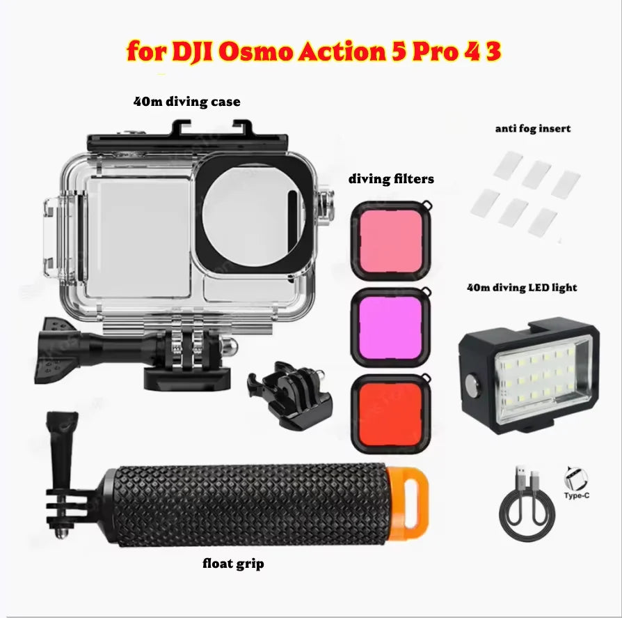 DJI OSMO Action 5 Pro/4/3 Waterproof Housing Case 40M + Filters