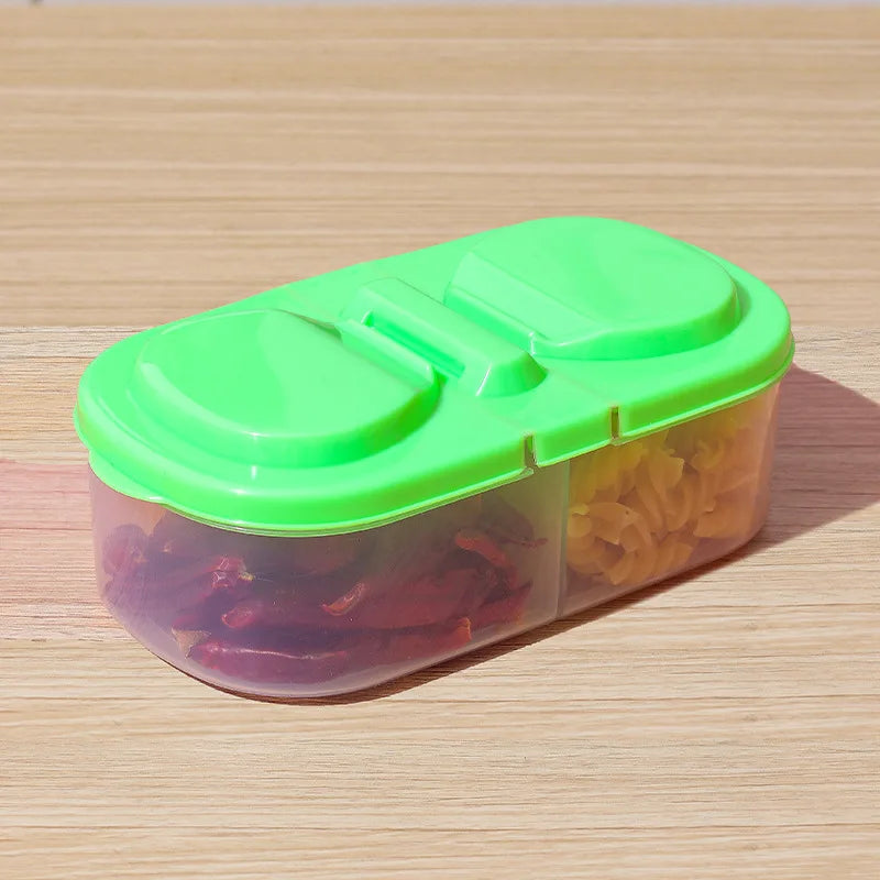 Dual Compartment Food Storage Container Plastic Sealed Easy Clean Reusable for Spices Herbs Lunch Kitchen Camping Office Oasis Select green