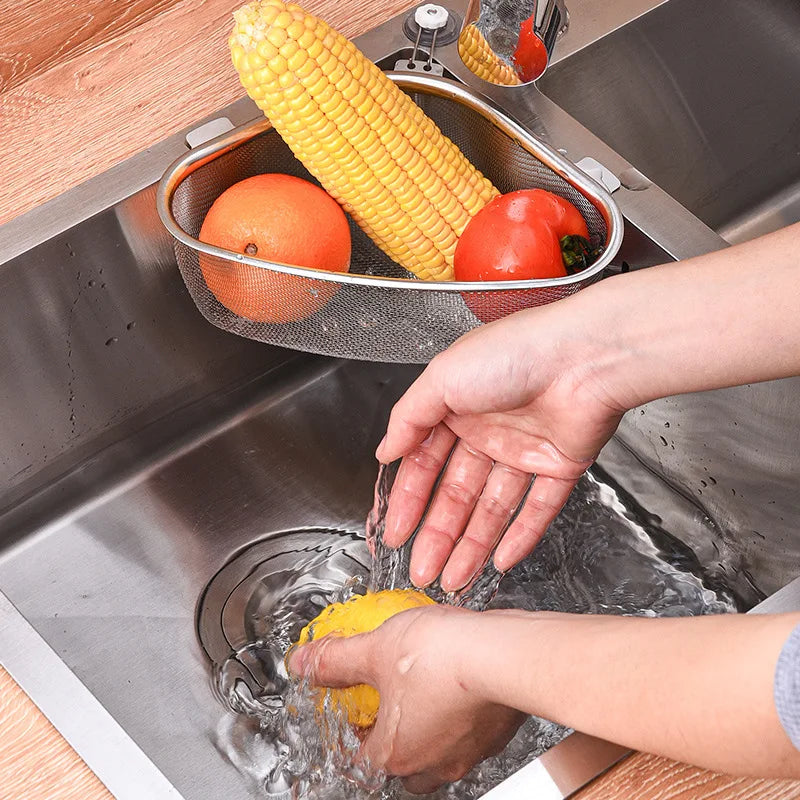 Kitchen Sink Drain Basket Stainless Steel Triangle Food Vegetables Peel Egg Filter Storage Organizer Kitchen Shelf Rack Drainier Oasis Select