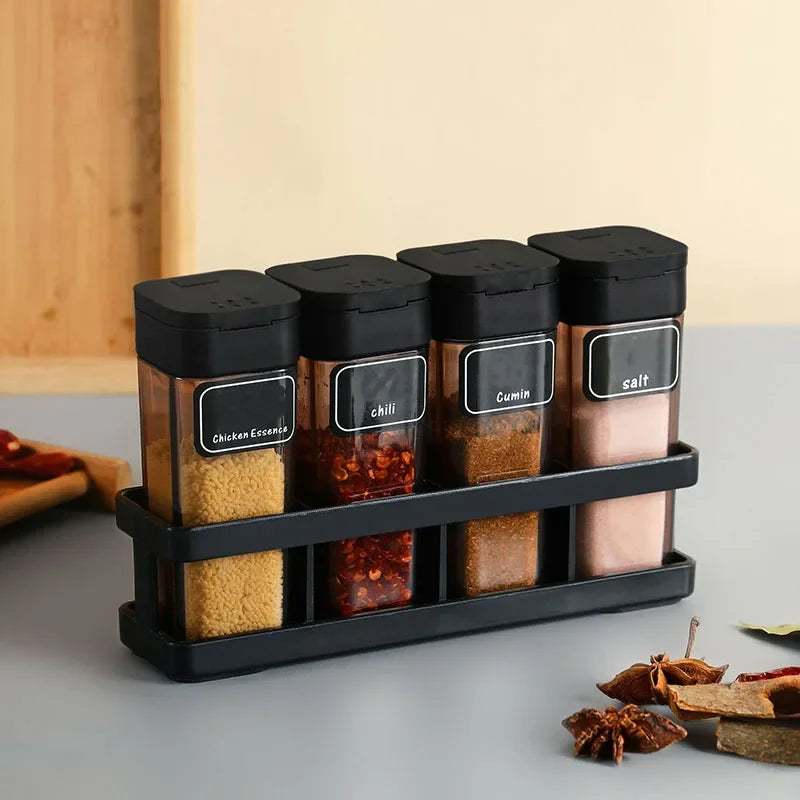 Spice Organizer Set 4-in-1 - Stackable Kitchen Bottles, Airtight Lids for Salt Pepper Baking,Countertop Space Saver Jars Oasis Select