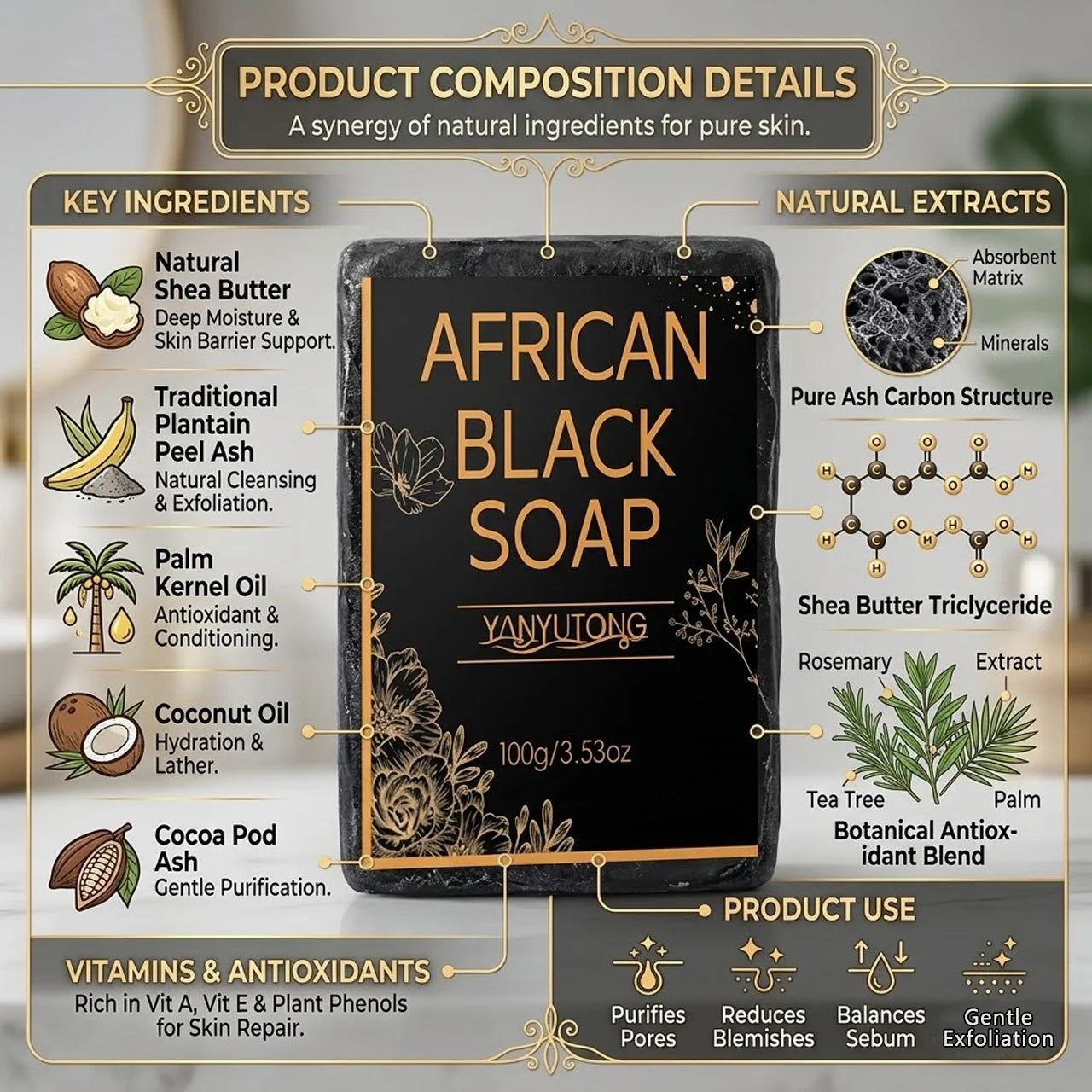 African Black Soap, Contains Shea Butter Oil, Moisturizing Cleansing Soap, Deep Cleansing, Hydrates the Skin, Enhances Skin Tone Oasis Select