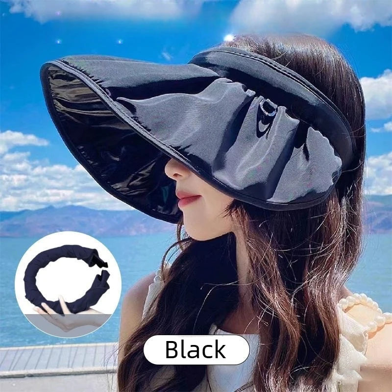 UPF 50+ Sun Hat for Women Summer Convertible Visor Cap with Headband 2 in 1 UV Protection Beach Outdoor Brim Hat Oasis Select Black 3PCS