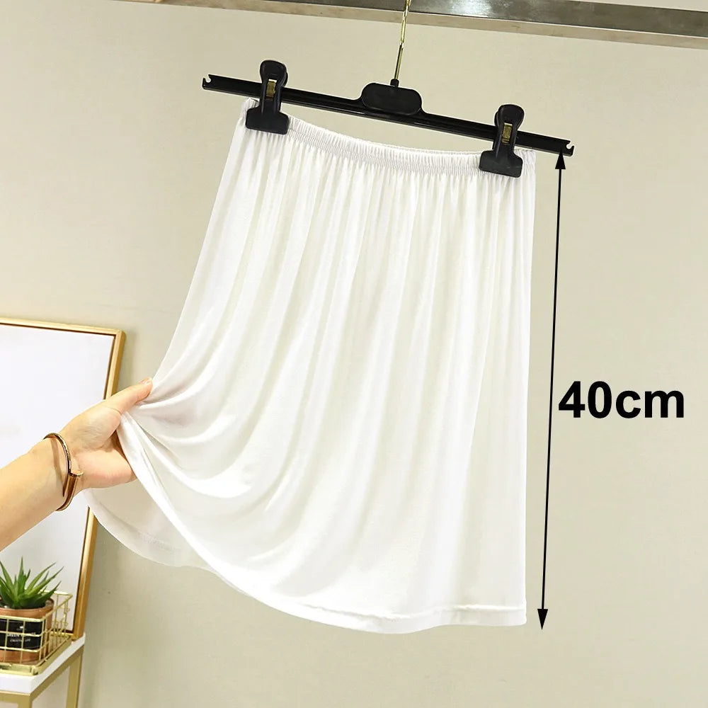 Fashion High Waist Underskirt Elastic Anti-glare Half Length Skirt Anti-Penetrating Pure Color Half Slips Dress for Women Oasis Select White 50cm S