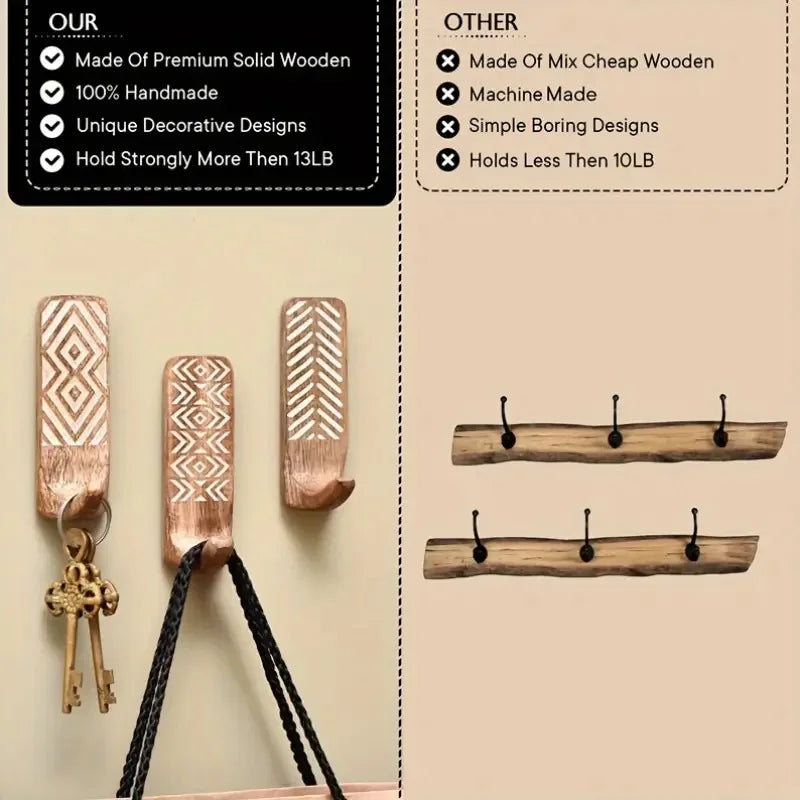 3Pcs Solid Wood Hook Retro Entry Door Hanging Clothes Storage Entrance Bedroom Coating Key Home Cute Oasis Select