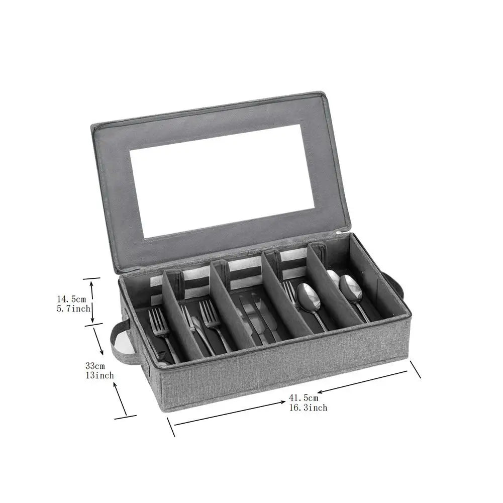 5-Compartment Flatware Organizer with Zipper Lid | Cutlery Box