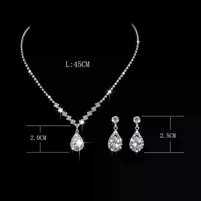 Vintage Crystal Waterdrop Pendant Necklace Earrings Silver Wedding Jewelry Set Oasis Select