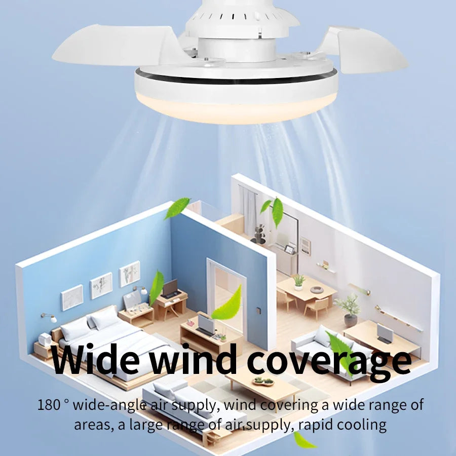 2 in 1 E27 Ceiling Fan Light with Remote Control AC 85-265V Three-Color Three-Wind Speed Dimmable Timer Function for Living Room Oasis Select