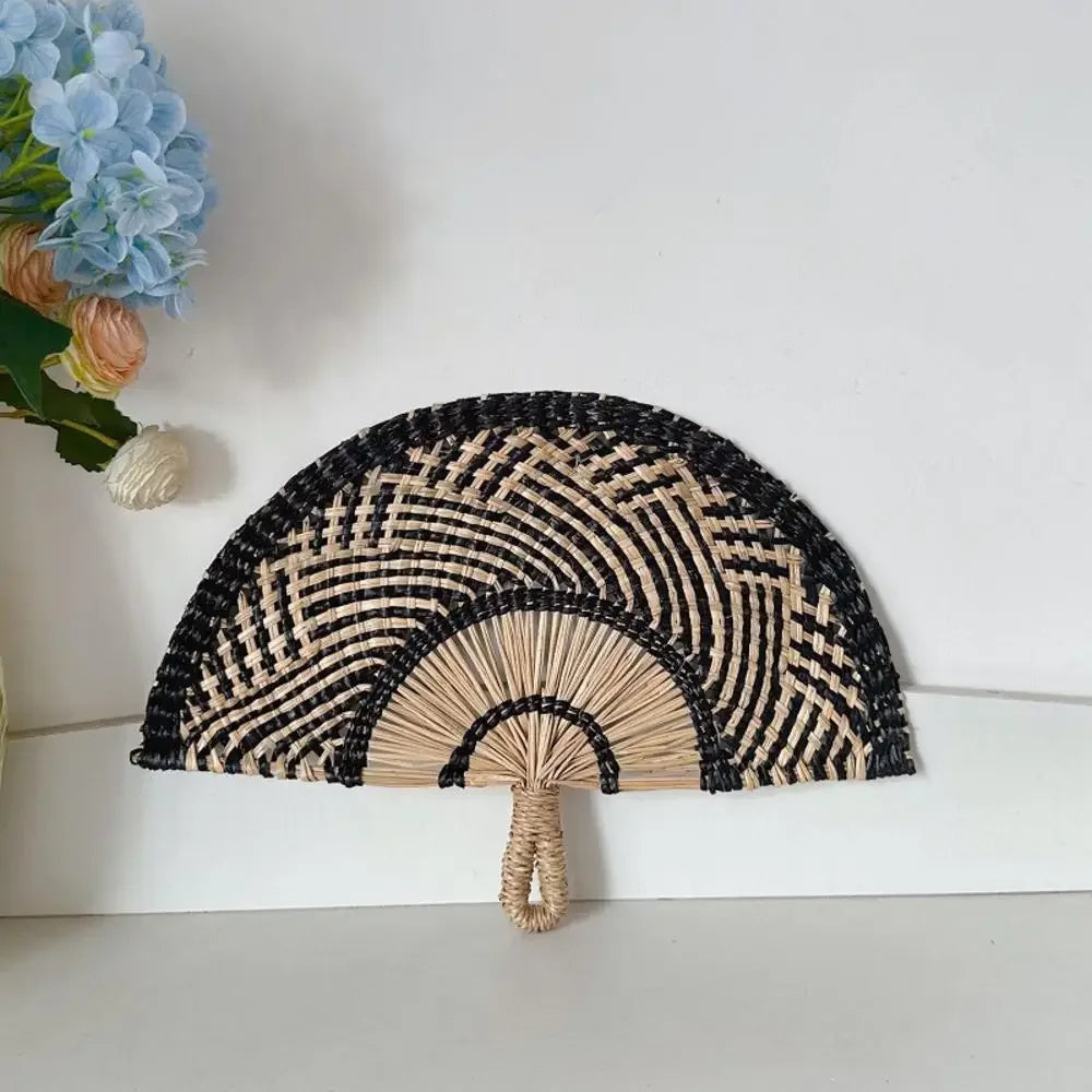 Woven Straw Fan Summer Cooling Grass Handwoven Fan Handmade Fan Nordic Hanging Decorations For Bedroom Wedding Party Home Decors Oasis Select Black 42x28cm