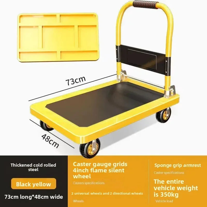 Multi-functional Color steel plate trolley Pull goods trolley Pallet flatcar Portable folding silent Oasis Select Yellow C