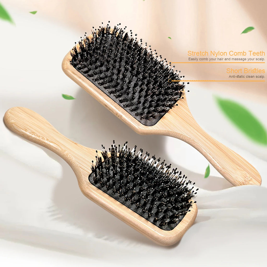 Bamboo Air Cushion Hair Brush – Natural Bristle Detangler Air Cushion Hair Brush Oasis Select
