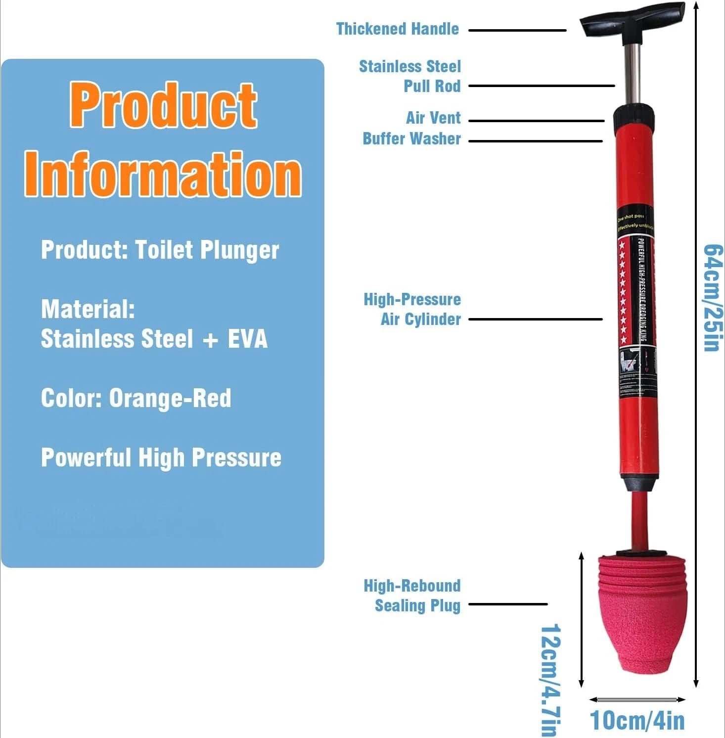 Toilet Plunger Powerful Pneumatic Drain for Clogged Toilets, Instant Unclogger for Paper & Waste, Safe for P Oasis Select