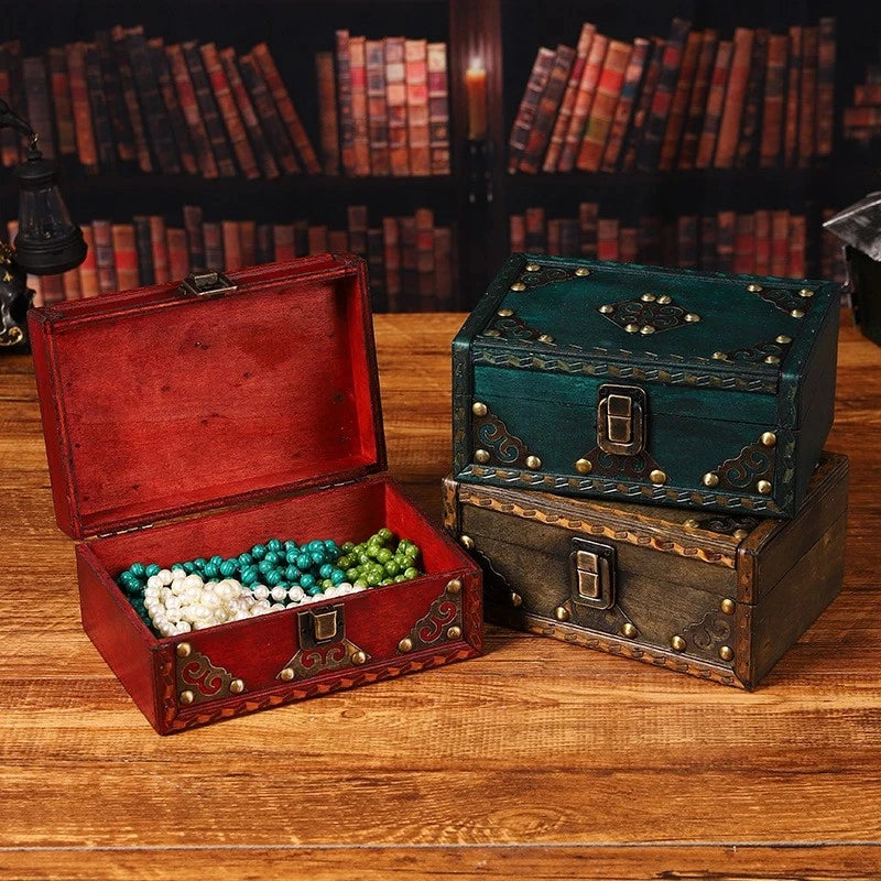 Wooden Jewelry Box Container Craft Box Organizer Holiday Treasure Props Gift Box Oasis Select