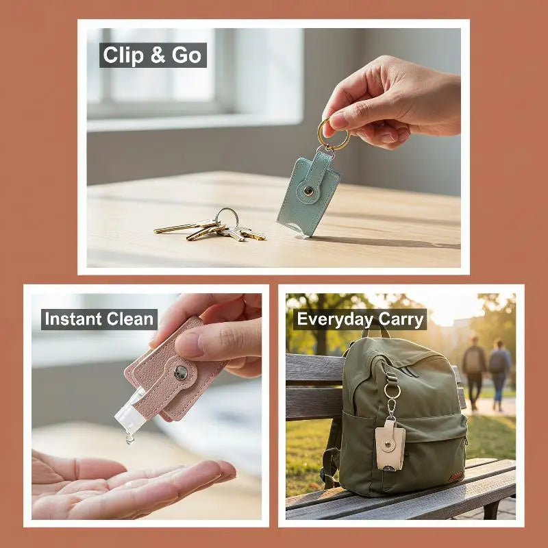 PU Leather Hand Holder With Metal Keychain Empty Refillable Bottle For Daily Commute Travel Outdoor Activities Oasis Select