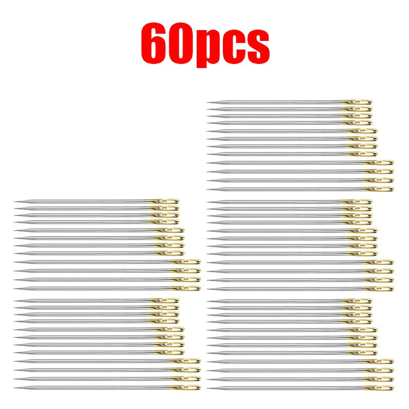 12/72pcs Side Hole Blind Sewing Needles Elderly Needles Hand Sewing Stitching Pin Stainless Steel DIY Home Self Threading Needle Oasis Select 60pcs