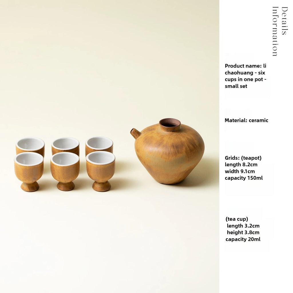 A Set of Simple Earthenware Drinking Utensils for One Person A Decanter A Ceramic Kiln-changed Wine Pot and Wine Cups Oasis Select 1 pot 6 cup