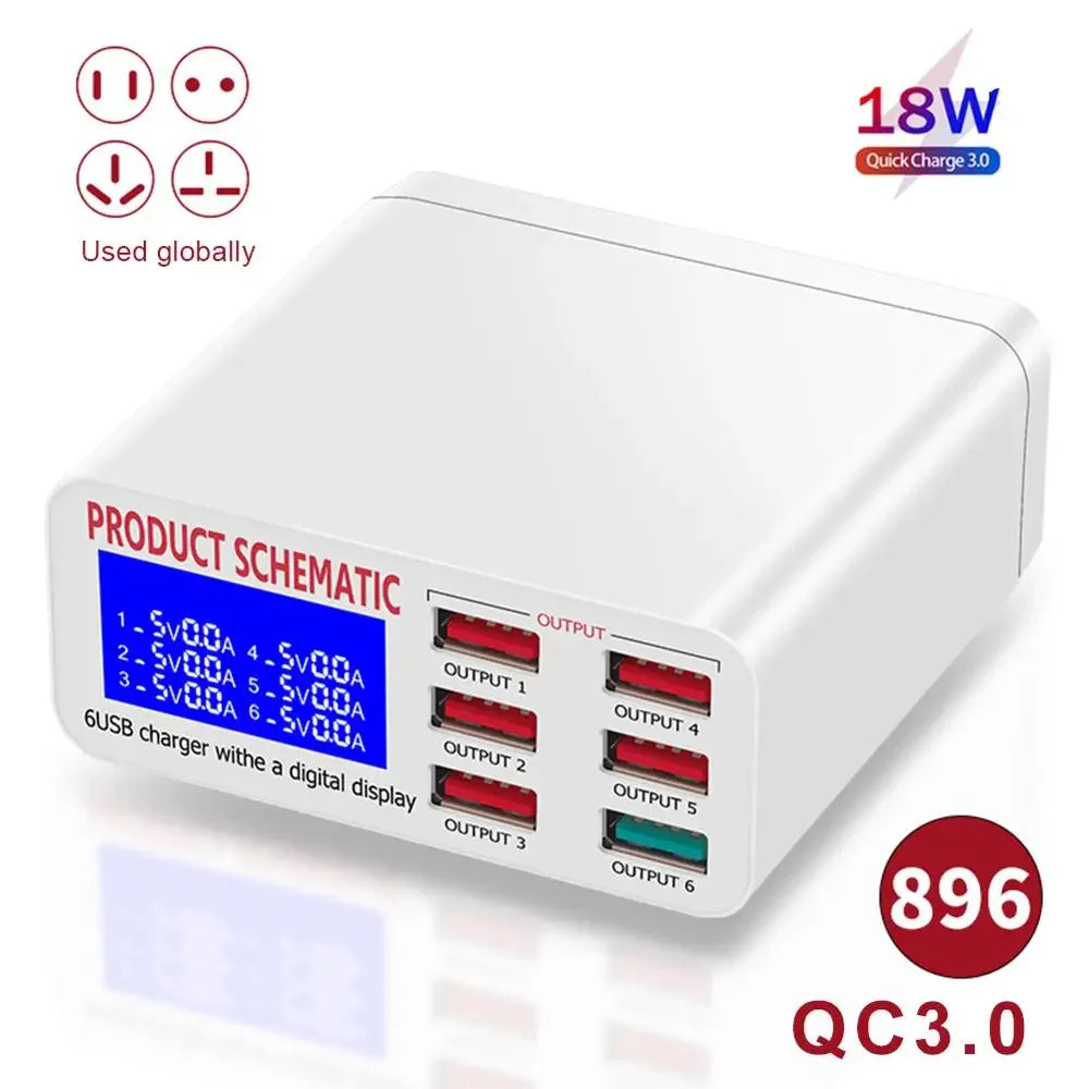 6-Port 40W QC3.0 USB Desktop Charger with LCD Display