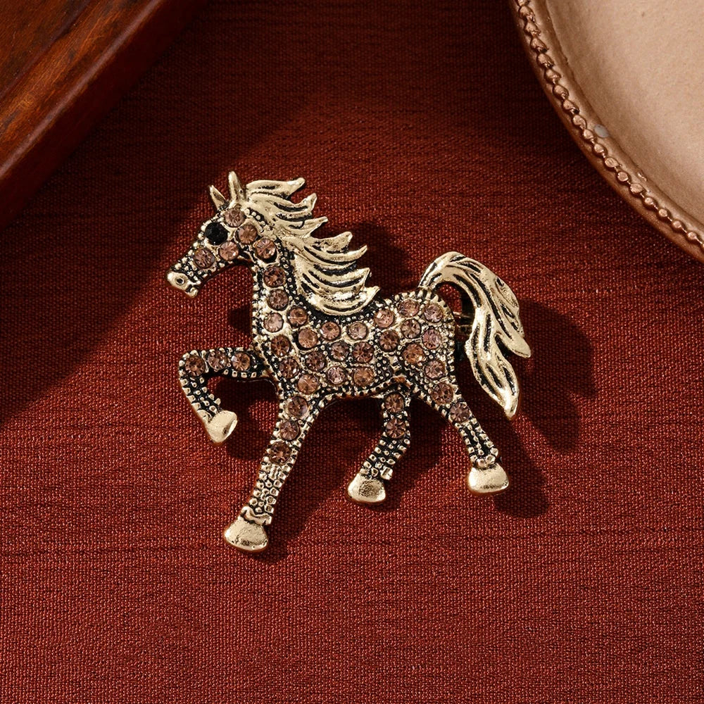 Fashion Rhinestone Horse Brooch for Women Men Zodiac Animal Brooches Lapel Pins Party New Year Jewelry Clothes Accessories Oasis Select Style 9