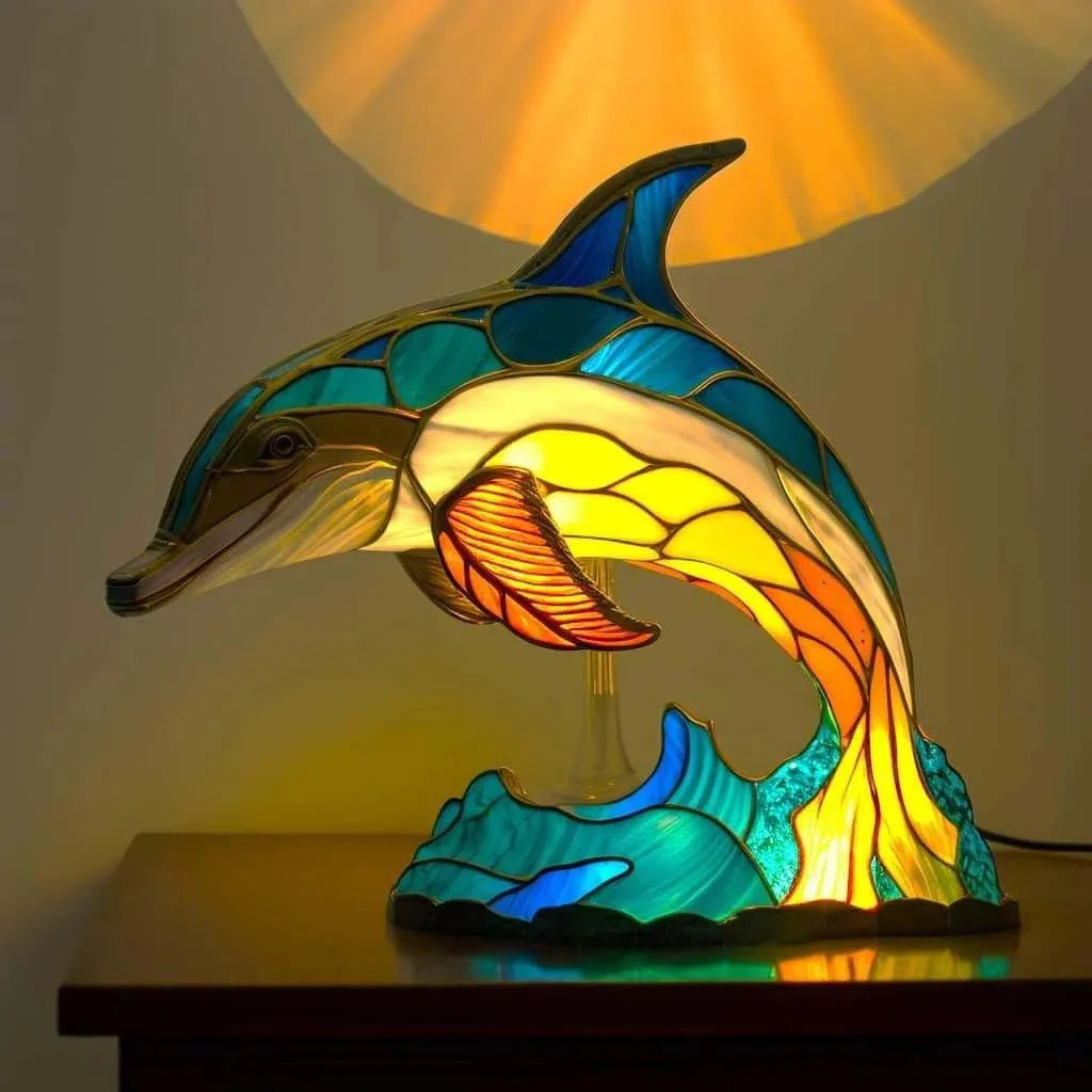 Resin Stained Glass Animal Table Light Night Light Owl Horse Rooster Elephant Table Lamp for Living Room Home Bedroom Decoration Oasis Select