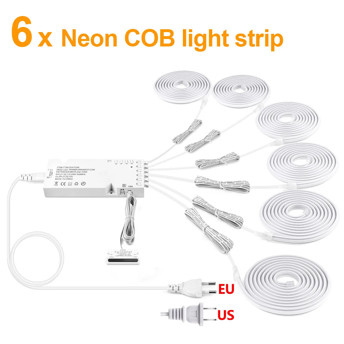 24V COB Neon Tape No Flicker Soft light,with Door Induction Swtich,Closet Door Light Auto Turn On,For Cabinet Night Lighting Oasis Select 6PCS LED Strip Warm White US Plug|3m