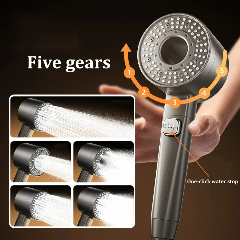 Filtered Super-pressurized Shower Head Five-speed Handheld Hollow Large Water Outlet Bathroom Shower Head Set Oasis Select