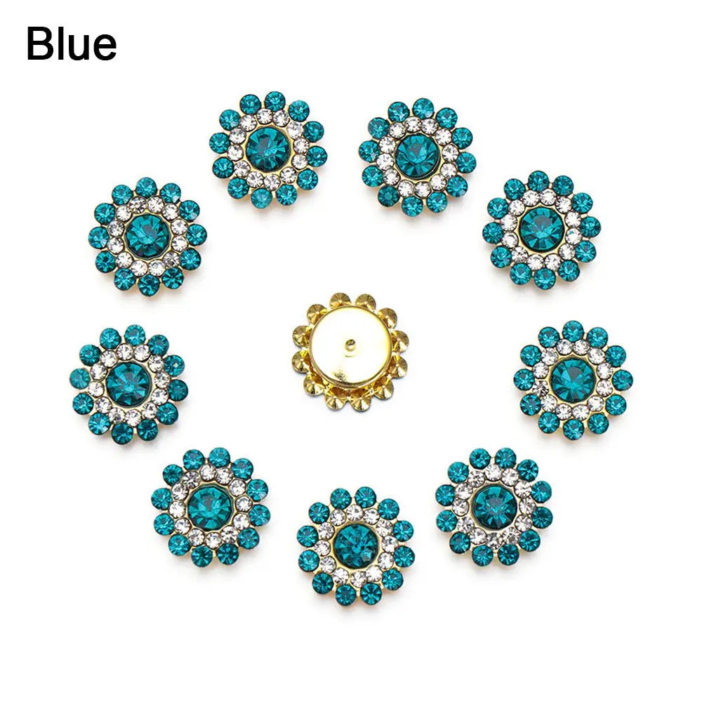 10PCS 16MM Vintage Buttons Clothing Flatback Plating Pearl Buckle Rhinestone Snowflake Cabochon DIY Craft Apparel Sewing Tools Oasis Select blue