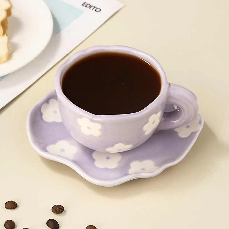 180Ml Handmade Ceramic Coffee Cup and Saucer for Afternoon Tea Milk Cup and Saucer Latte Cup Dessert Plate Creative Gift Oasis Select