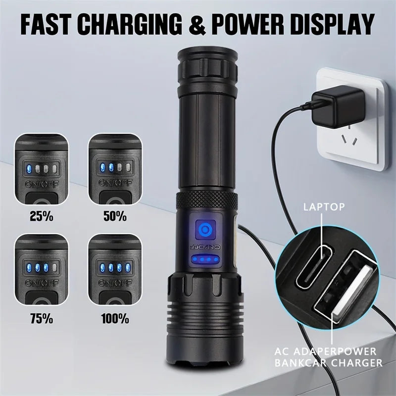 Rechargeable LED Tactical Flashlight & Power Bank with Zoom