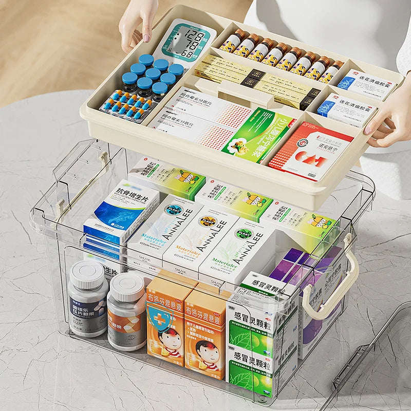 Medical Storage Box,Transparent Medicine Cabinet,Large-Capacity First Aid Kit,Multifunctional Home Aid Case,Various Colors Oasis Select