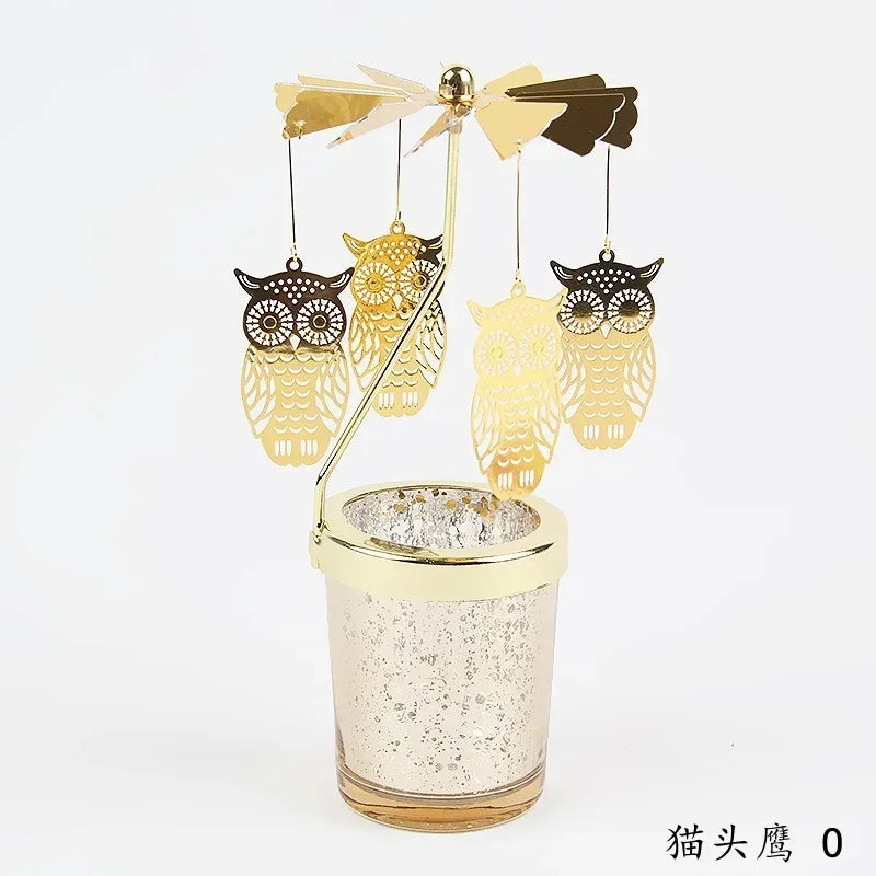 Gold Romantic Rotating Candlesticks Home Christmas Party Decoration Snowman Rotation Spinning Carrousel Tea Light Candle Holder Oasis Select O