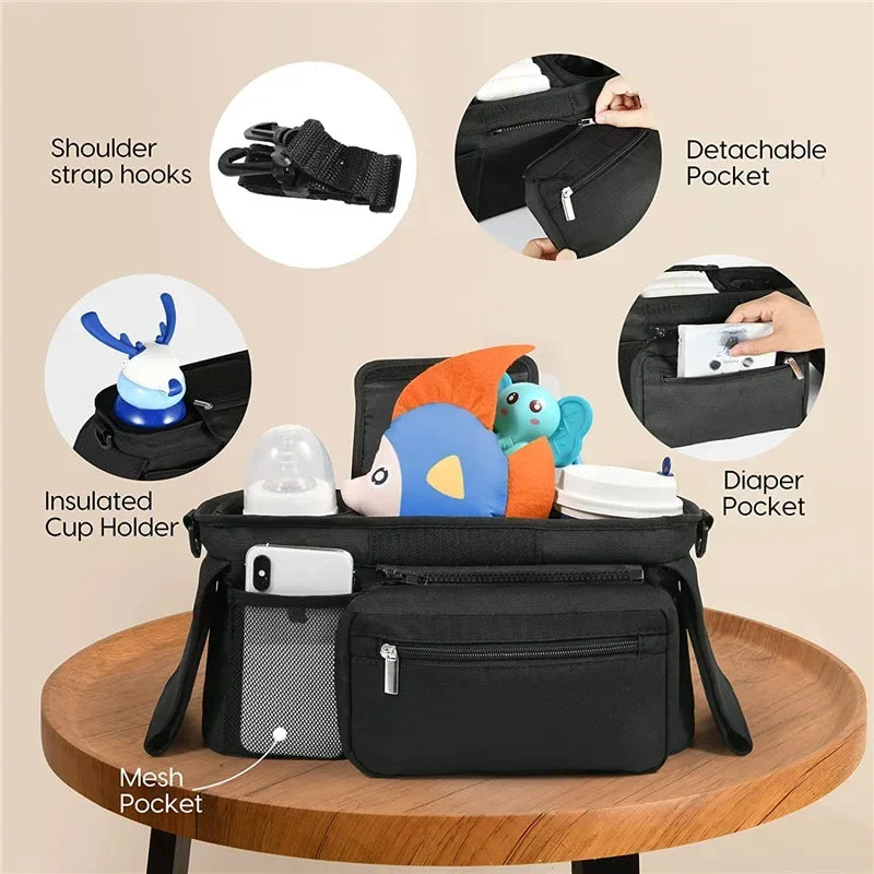 Baby Stroller Storage Large Capacity Travel Hanging Bag Mummy Bag Phone Bottle Holder Pram Diaper Bags Baby Stroller Accessories Oasis Select