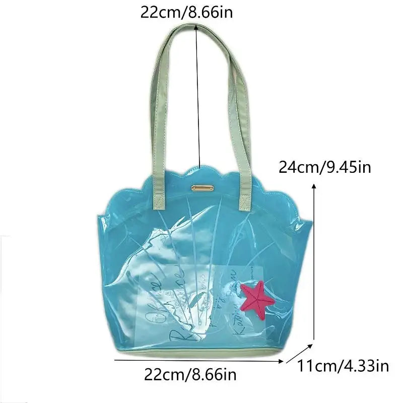 Korean Transparent PVC Shoulder Tote Bag – Blue Girly Style