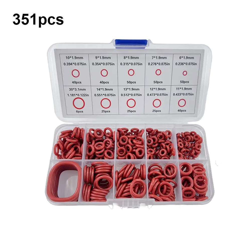 351PCS Silicone O-Ring Sealing Set, Ten Different Standard Sizes Oil Heat Resistant Rubber Gasket Pad For Cars Pipelines Oasis Select 351pcs