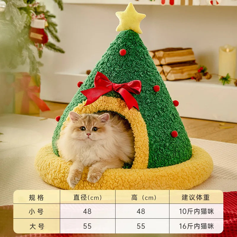 Autumn and Winter Warm Cat Bed Deep Sleep Semi-enclosed Dog Bed Warm Bed New Christmas Cat's nest Oasis Select fossa triangularis S