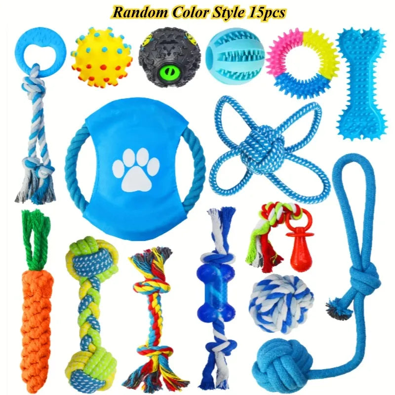 15PCS Dog Toys for Aggressive Chewers,Durable Rope Tug-of-War Chew Sticks &Unbreakable Rubber Balls for Small Medium Large Breed Oasis Select Random Color Style